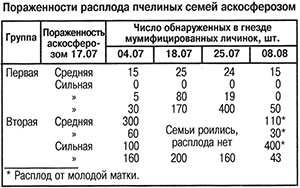 Пораженность расплода аскосферозом