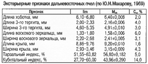 Экстерьерные признаки дальневосточных пчел