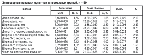 Экстерьерные показатели трутней