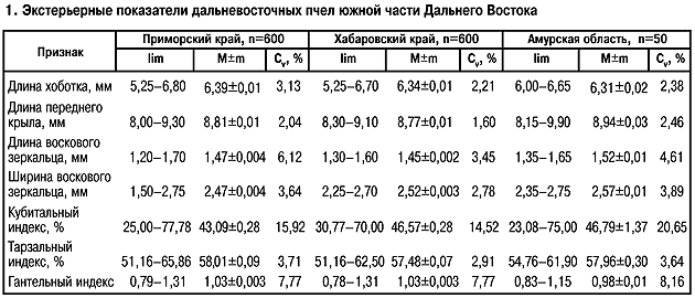Экстерьер дальневосточных пчел