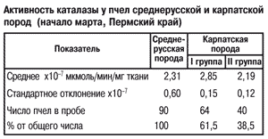 Активность каталазы пчел