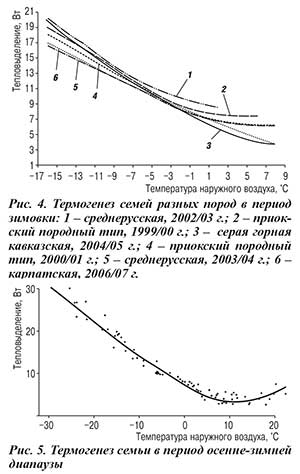 Термогенез семей пчел разных пород