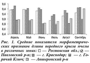 Показатели крыла пчел